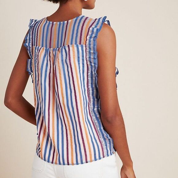 Striped Anthropologie Maeve Ruffled Sleeveless Blouse (NWT) - Picture 4 of 5